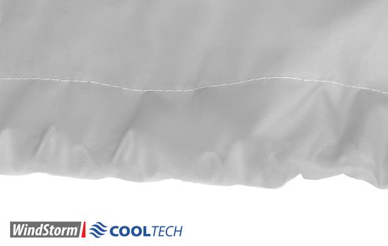 A heavy-duty military grade shock cord hem for a precision tailored fit without raw edges
