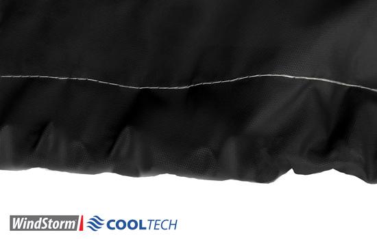 A heavy-duty military grade shock cord hem for a precision tailored fit without raw edges 